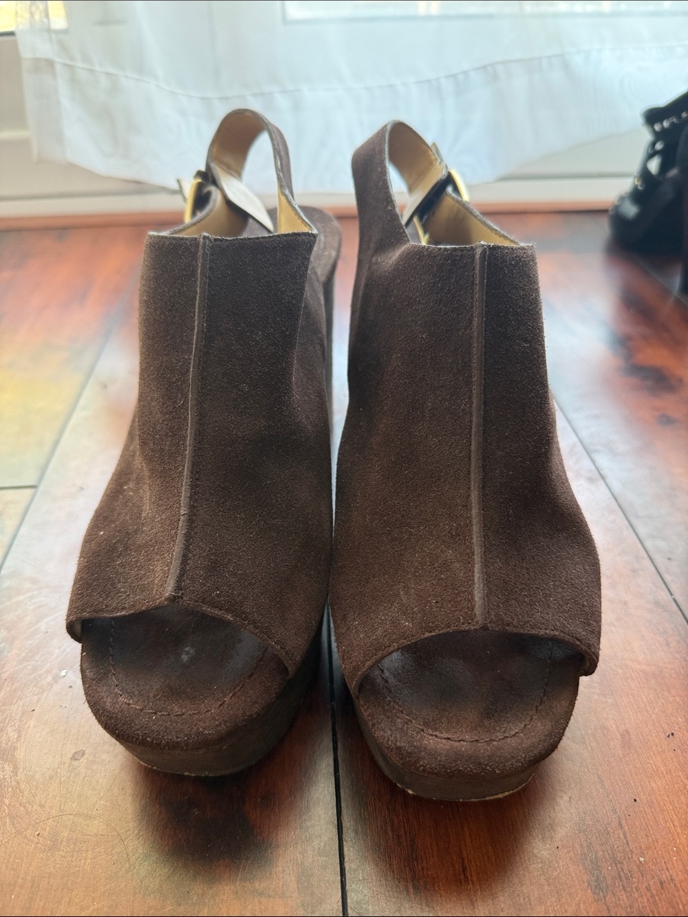 Michael Kors Brown Suede Open-Toe Platform Slingback Heeled Boots